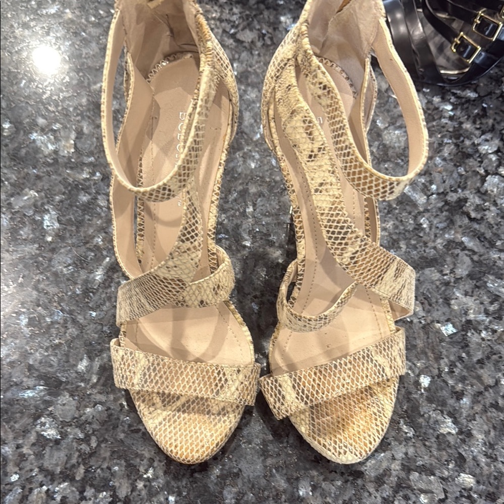 Beige Snakeskin Strappy Heels